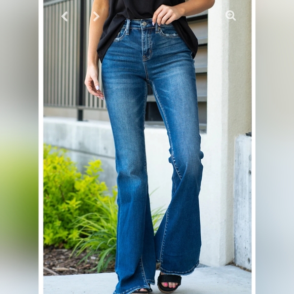 Zenana High Rise Panel Flare Denim by Zenana Dark Wash 25 NEW W-609 - Picture 4 of 8